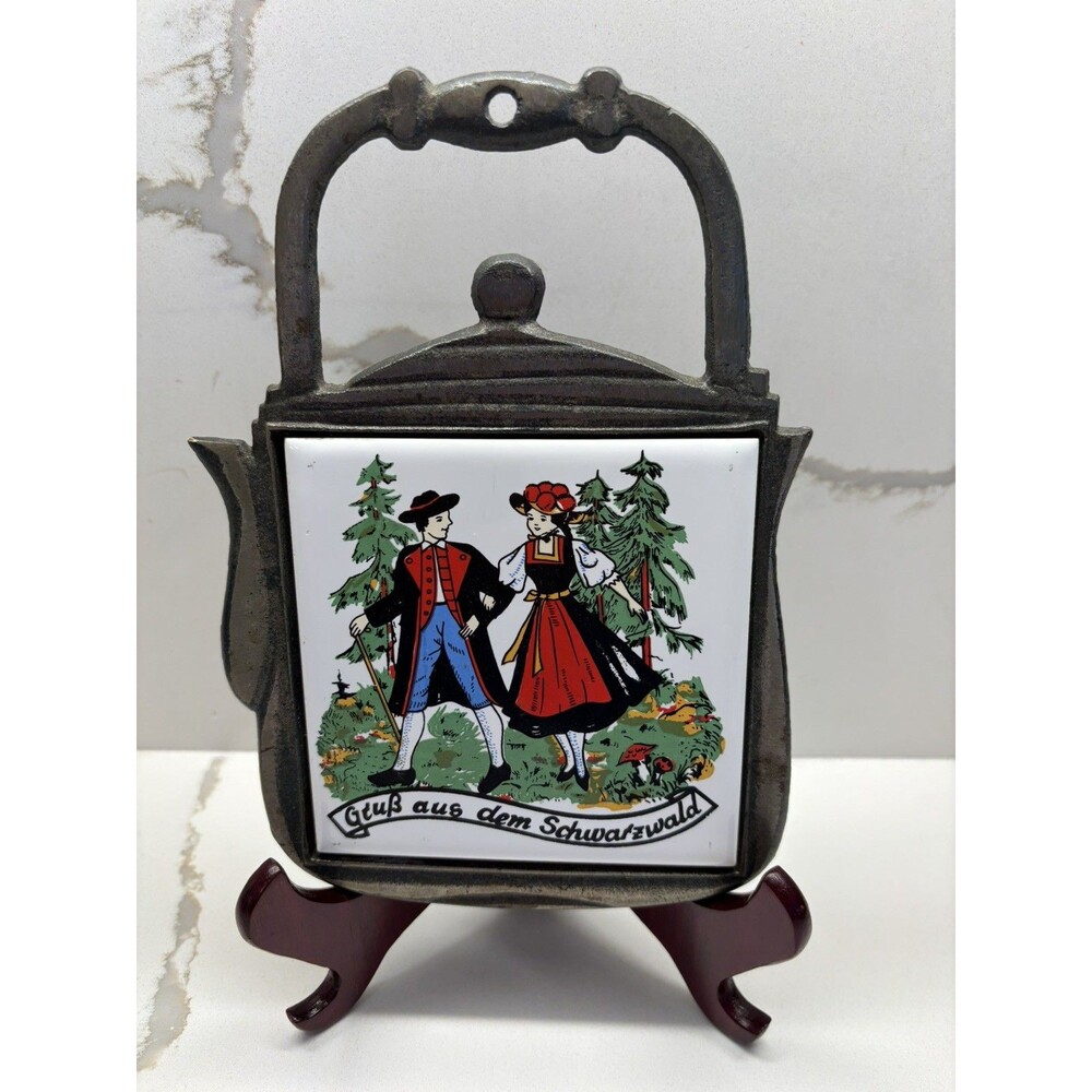 Vintage orient Germany Black Forest Ceramic Tile Wall Hanging Plaque S5 Gruss